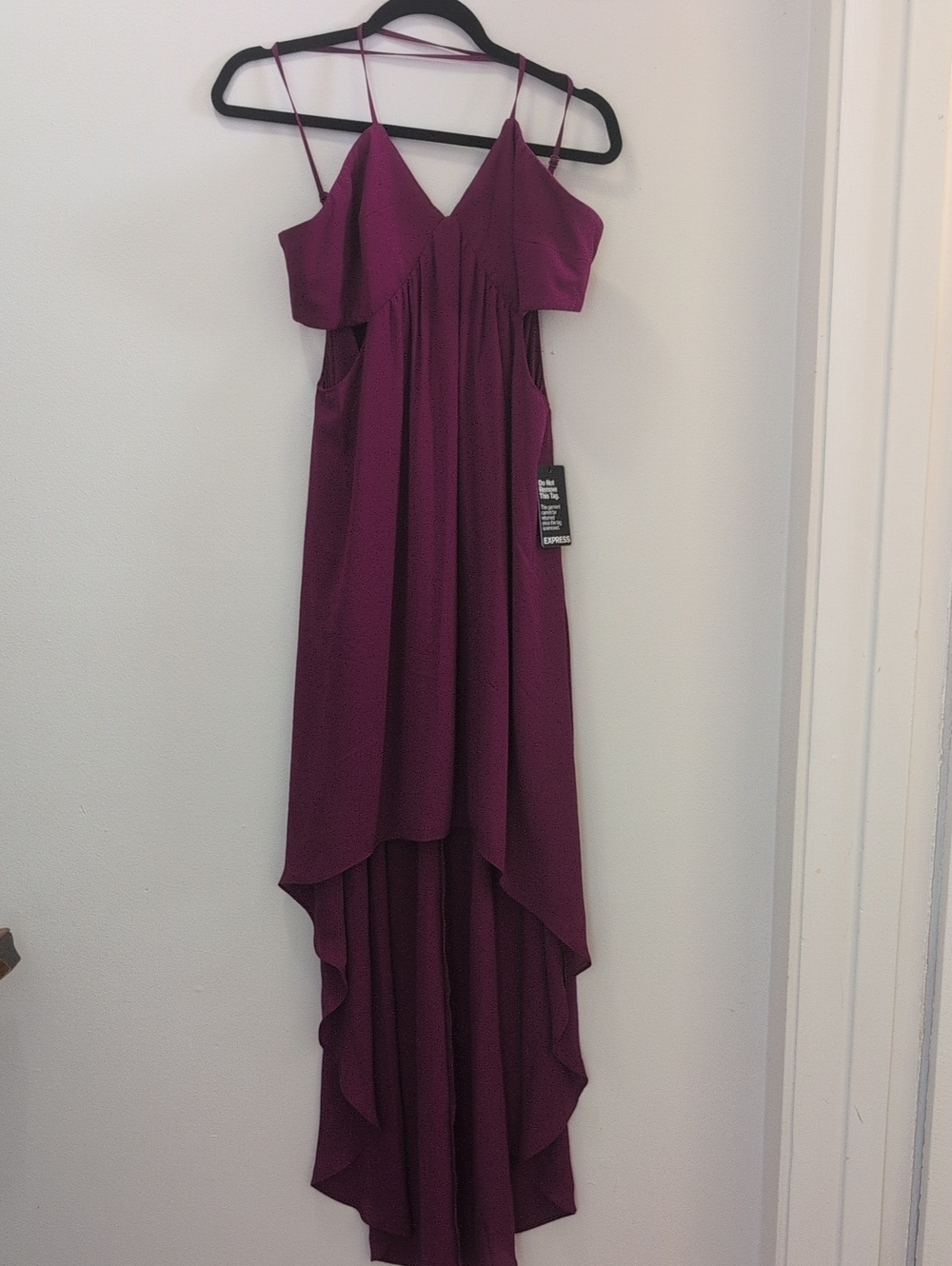 Express Plum High-Low Maxi Dress with Spaghetti Straps